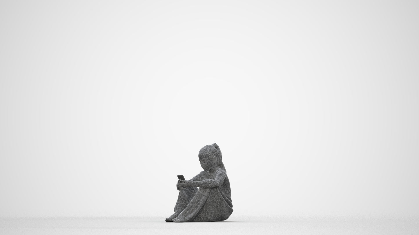 3D human model girl casual kids, photogrammetry scanned person for archviz, wireframe back view