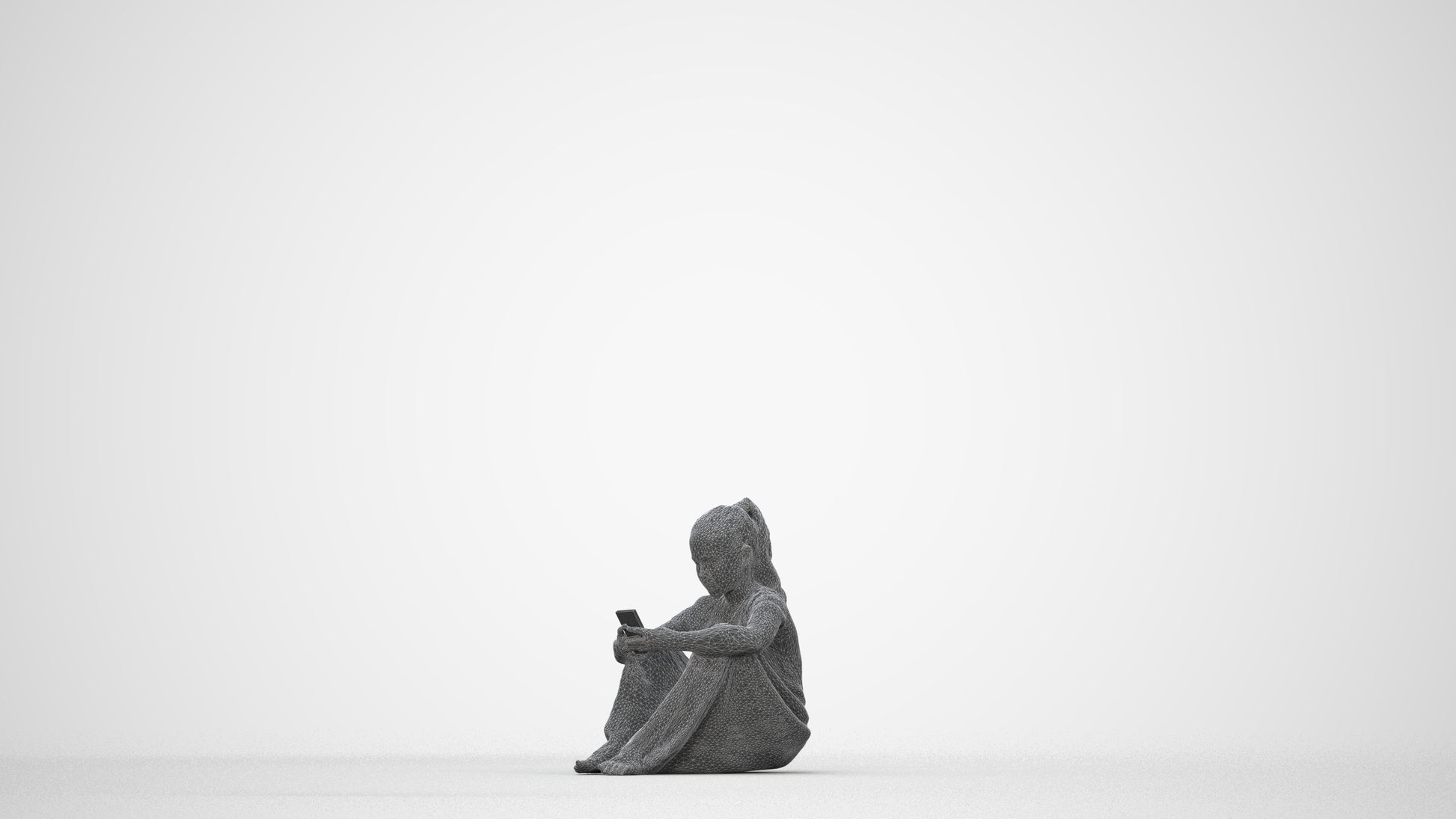 3D human model girl casual kids, photogrammetry scanned person for archviz, wireframe back view