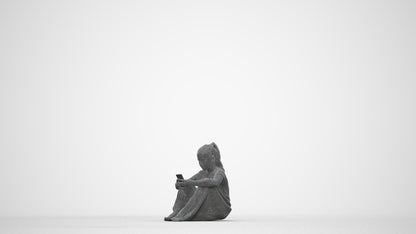 3D human model girl casual kids, photogrammetry scanned person for archviz, wireframe back view