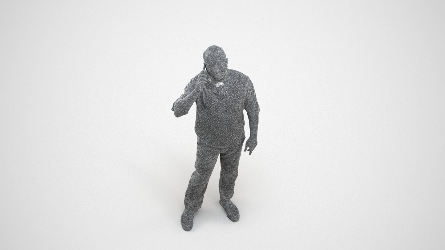 scanned 3D man casual standing, photogrammetry people for Enscape and V-Ray, wireframe three-quarter view