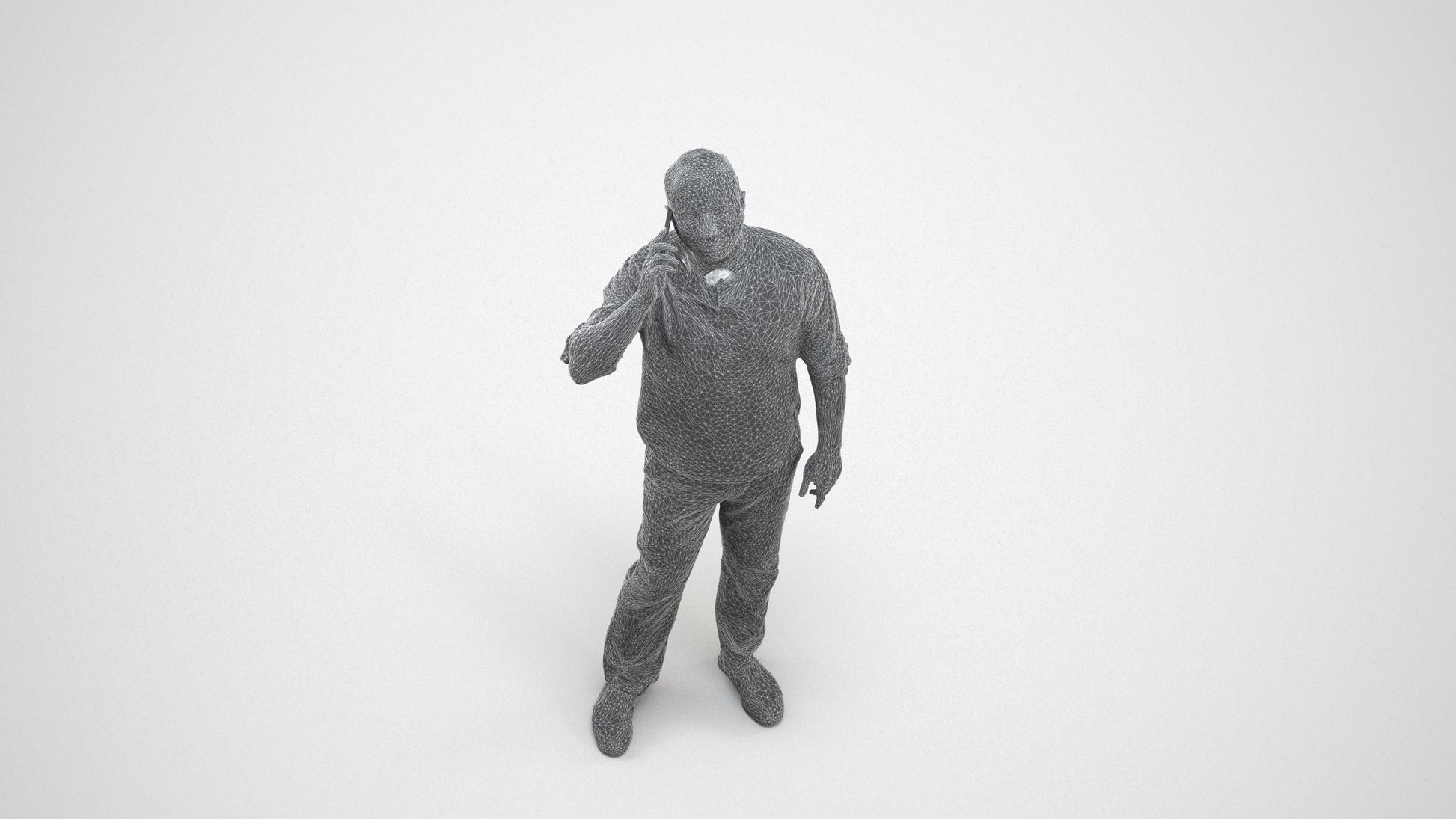 scanned 3D man casual standing, photogrammetry people for Enscape and V-Ray, wireframe three-quarter view