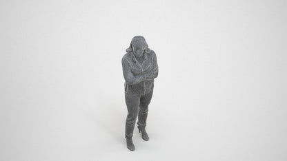 3D scanned woman standing casual, photorealistic archviz people for Enscape and SketchUp, wireframe three-quarter view