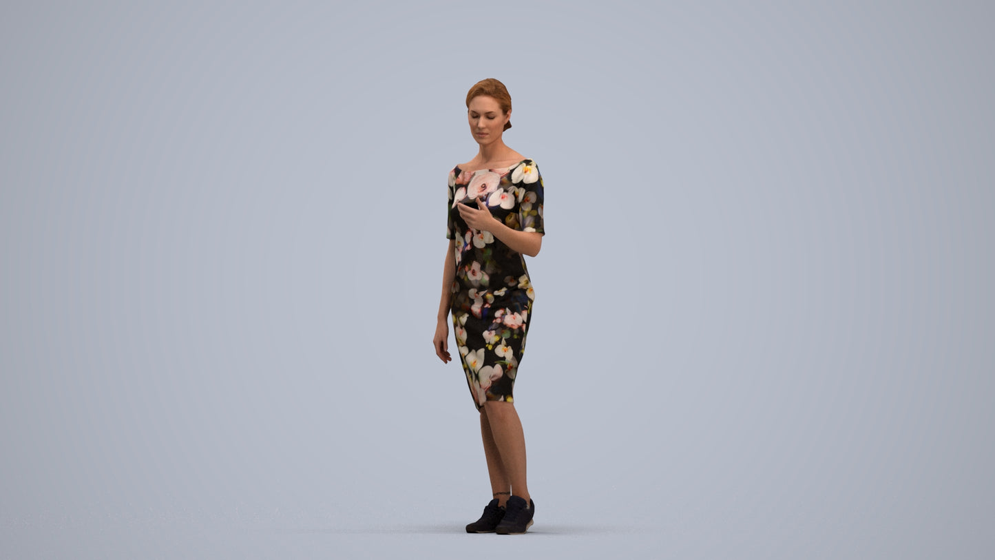 3D people model woman casual standing, scanned human for 3ds Max rendering, standing pose render