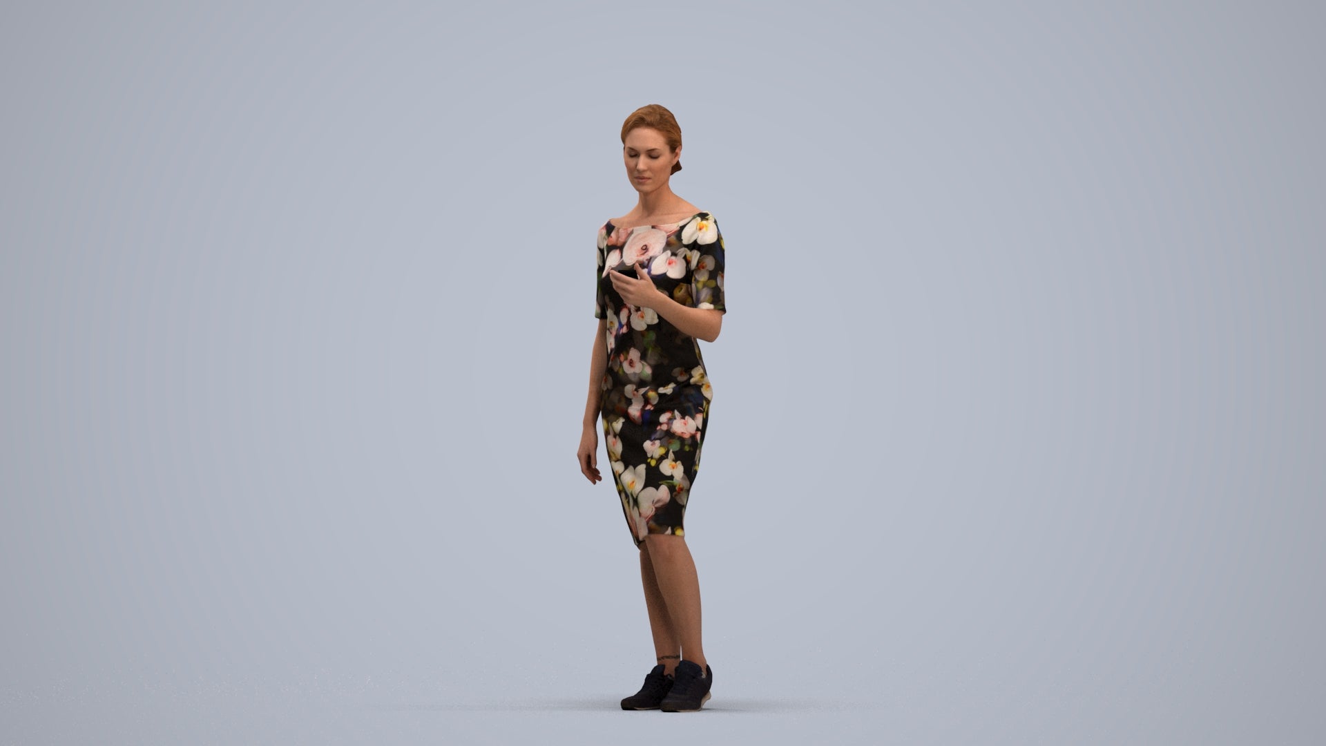 3D people model woman casual standing, scanned human for 3ds Max rendering, standing pose render
