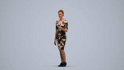 3D people model woman casual standing, scanned human for 3ds Max rendering, standing pose render