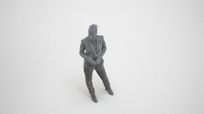 realistic 3D human woman business standing, archviz people FBX OBJ for Blender, wireframe three-quarter view