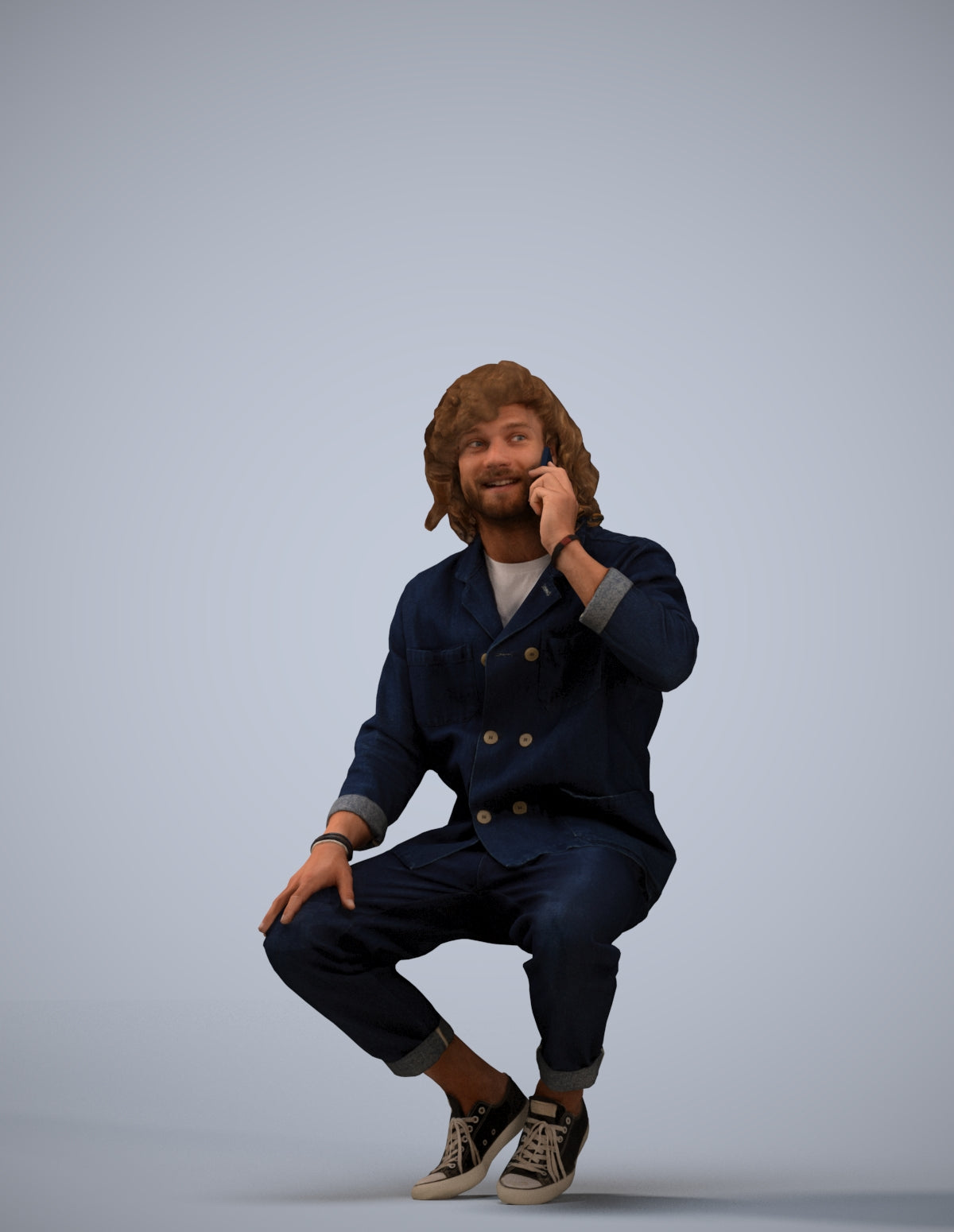 realistic 3D man casual sitting, scanned archviz people for Blender and 3ds Max