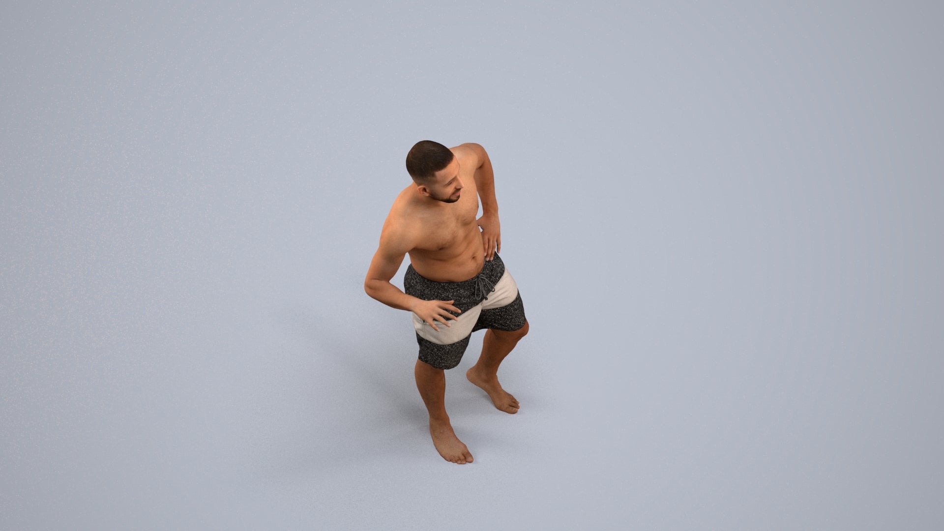 realistic 3D human man pool, archviz people FBX OBJ for Blender, back view render