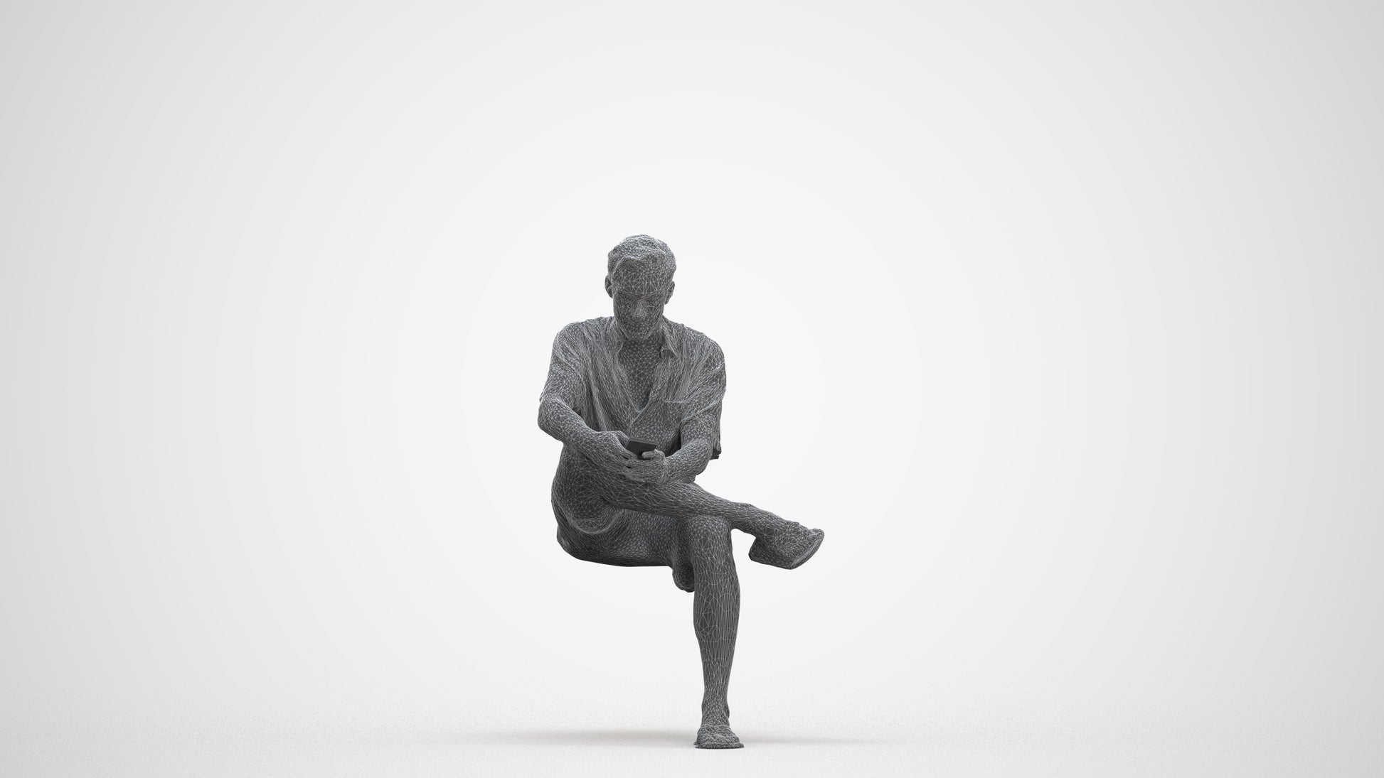 realistic 3D man casual sitting, scanned archviz people for Blender and 3ds Max, three-quarter front view render