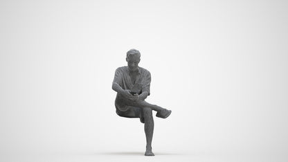 realistic 3D man casual sitting, scanned archviz people for Blender and 3ds Max, three-quarter front view render