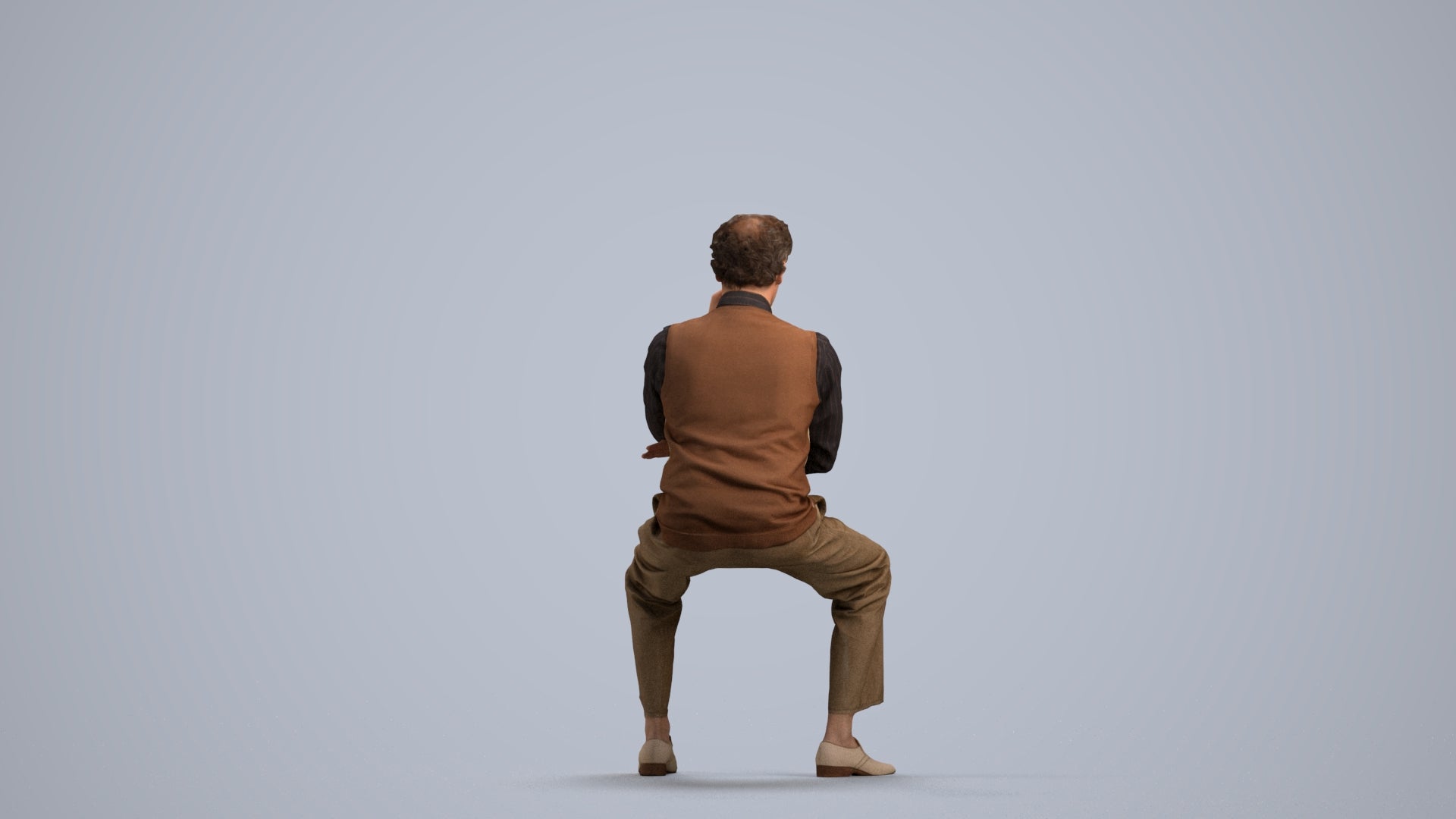 realistic 3D man business sitting, scanned archviz people for Blender and 3ds Max, front view render