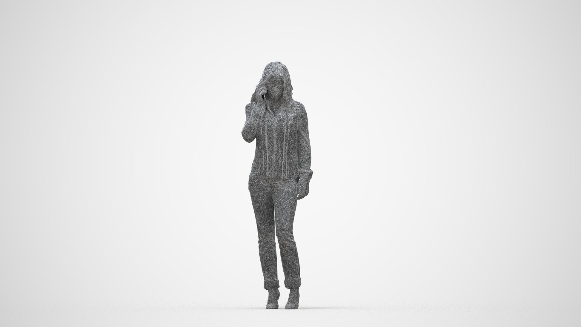 realistic 3D people woman casual walking, render-ready for V-Ray and Corona, FBX OBJ, wireframe back view