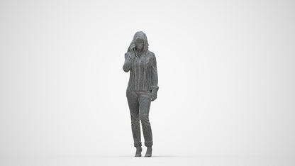 realistic 3D people woman casual walking, render-ready for V-Ray and Corona, FBX OBJ, wireframe back view
