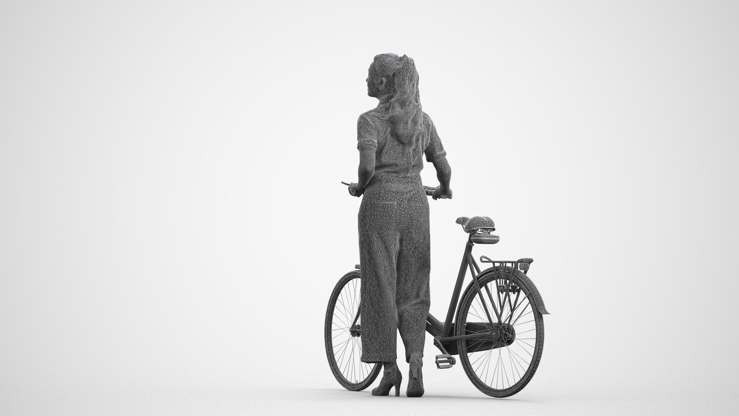 realistic 3D woman formal cycling, scanned archviz people for Blender and 3ds Max, wireframe front view