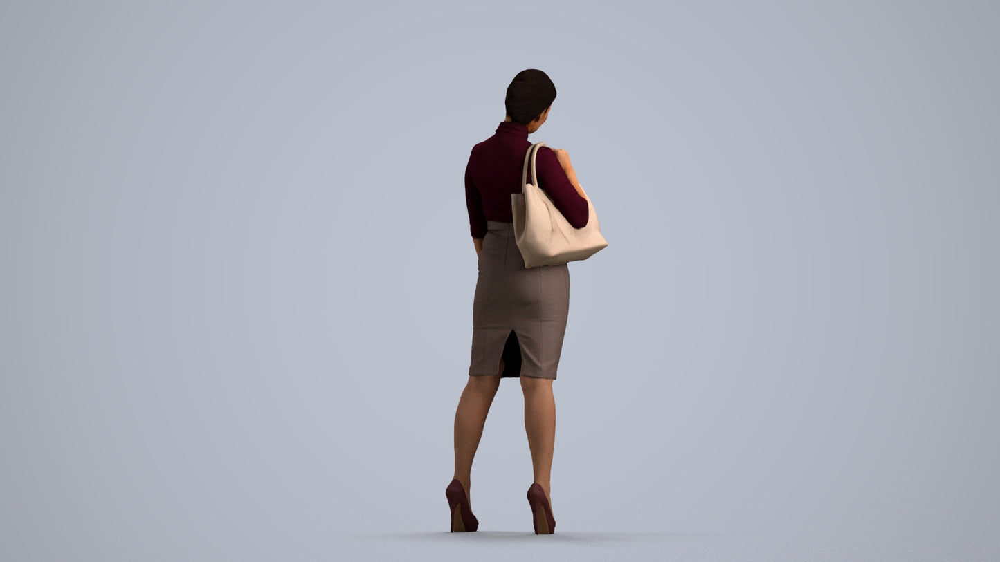 3D scanned woman standing business, photorealistic archviz people for Enscape and SketchUp, front view render