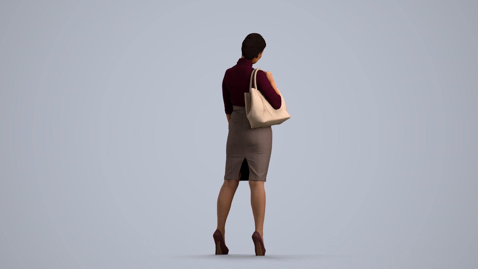 3D scanned woman standing business, photorealistic archviz people for Enscape and SketchUp, front view render