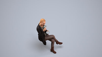 realistic 3D woman business sitting, scanned archviz people for Blender and 3ds Max, back view render