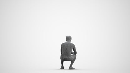 realistic 3D human man casual sitting, archviz people FBX OBJ for Blender, wireframe front view