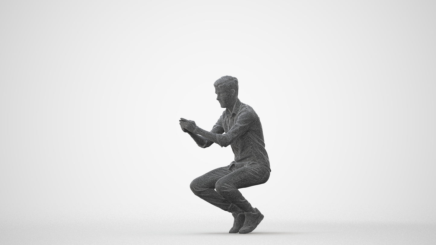realistic 3D man casual sitting, scanned archviz people for Blender and 3ds Max, square thumbnail