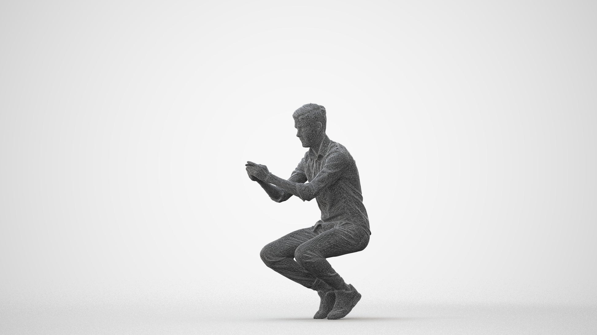 realistic 3D man casual sitting, scanned archviz people for Blender and 3ds Max, square thumbnail