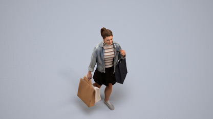 3D scanned woman shopping casual, photorealistic archviz people for Enscape and SketchUp, back view render