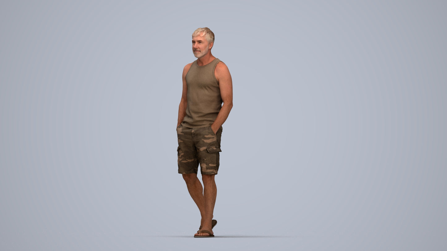 3D human model man casual walking, photogrammetry scanned person for archviz, top-down view render