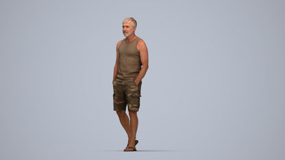 3D human model man casual walking, photogrammetry scanned person for archviz, top-down view render