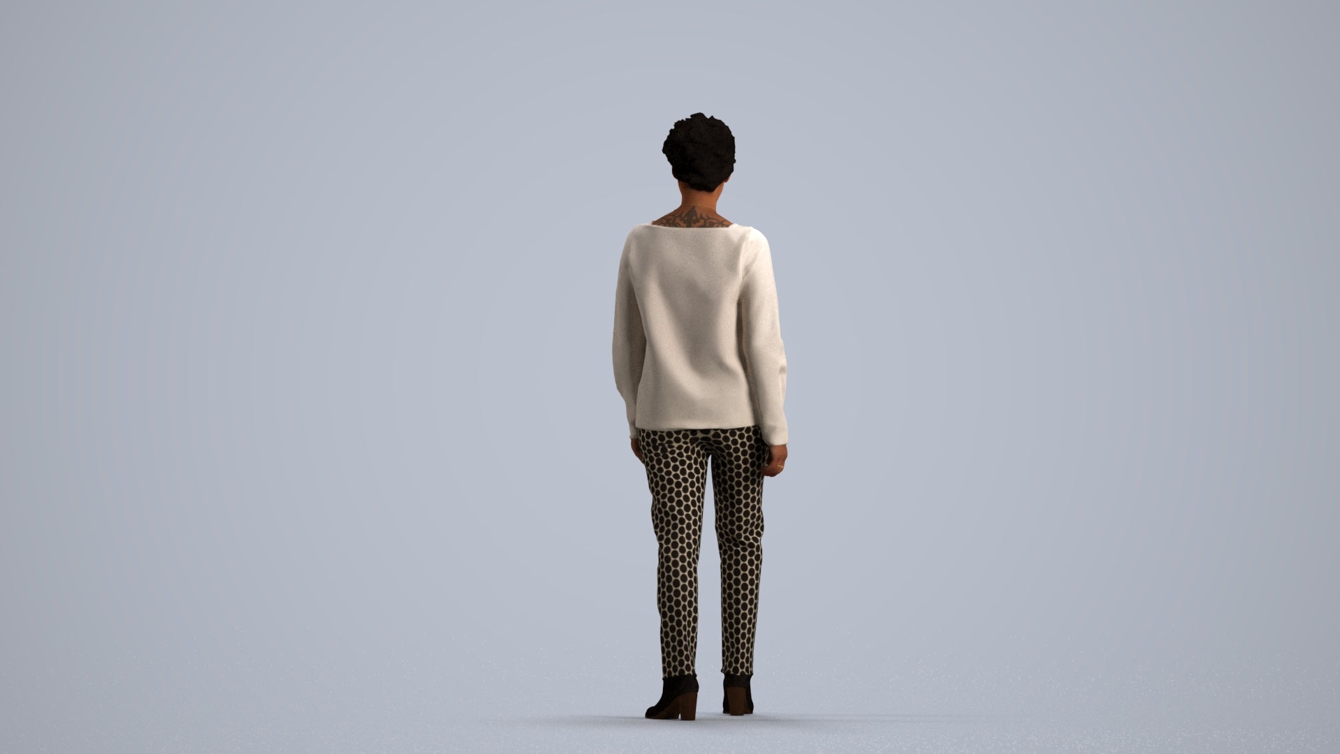 realistic 3D human woman casual walking, archviz people FBX OBJ for Blender, front view render