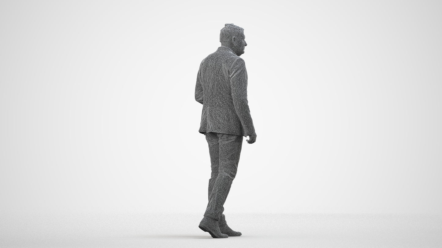 photogrammetry 3D man business walking, realistic human model archviz FBX, wireframe side view