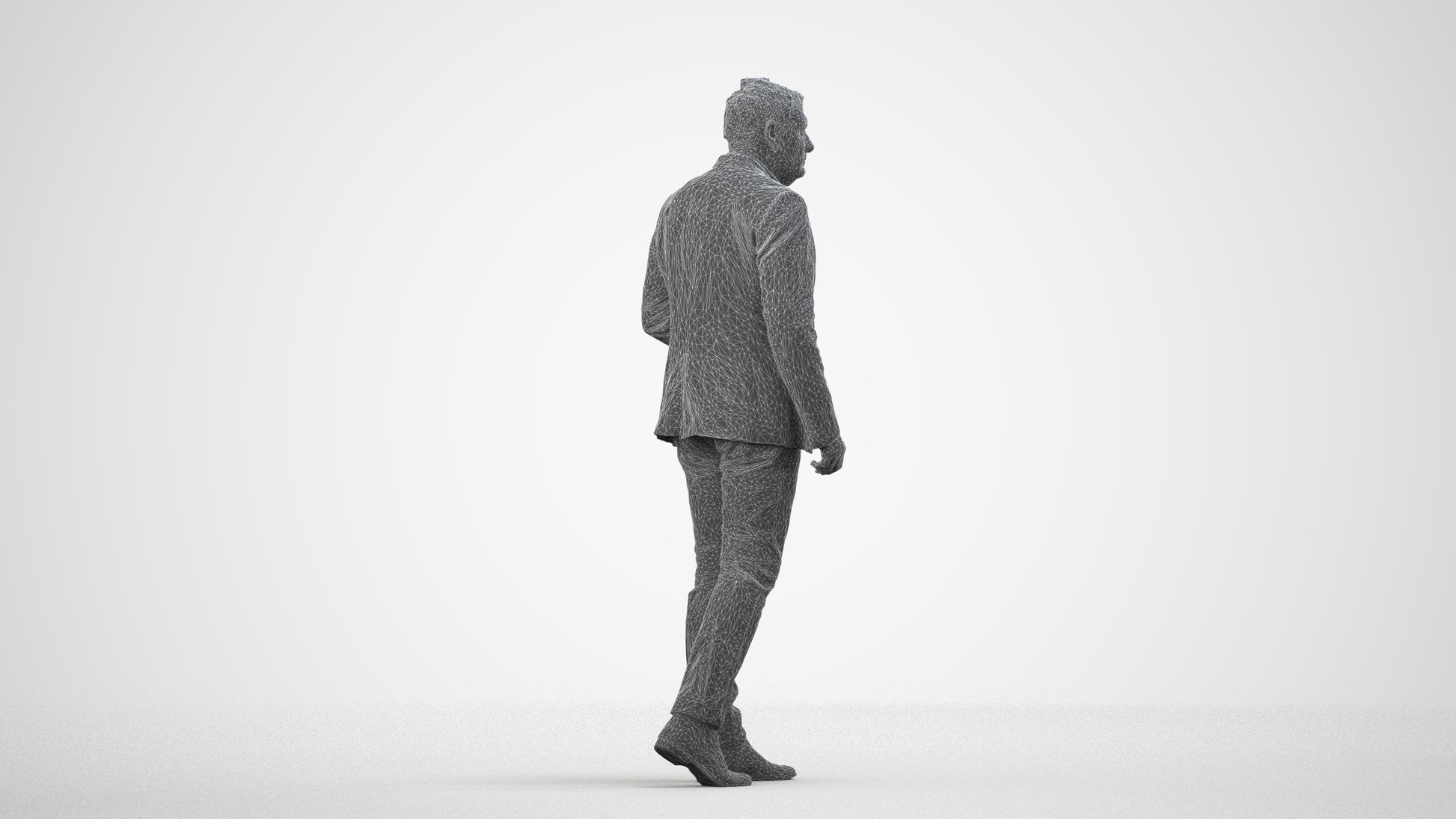 photogrammetry 3D man business walking, realistic human model archviz FBX, wireframe side view