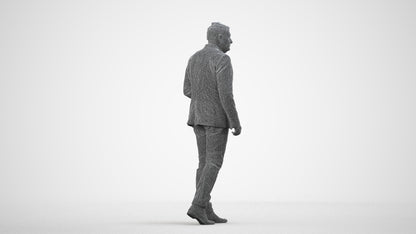 photogrammetry 3D man business walking, realistic human model archviz FBX, wireframe side view