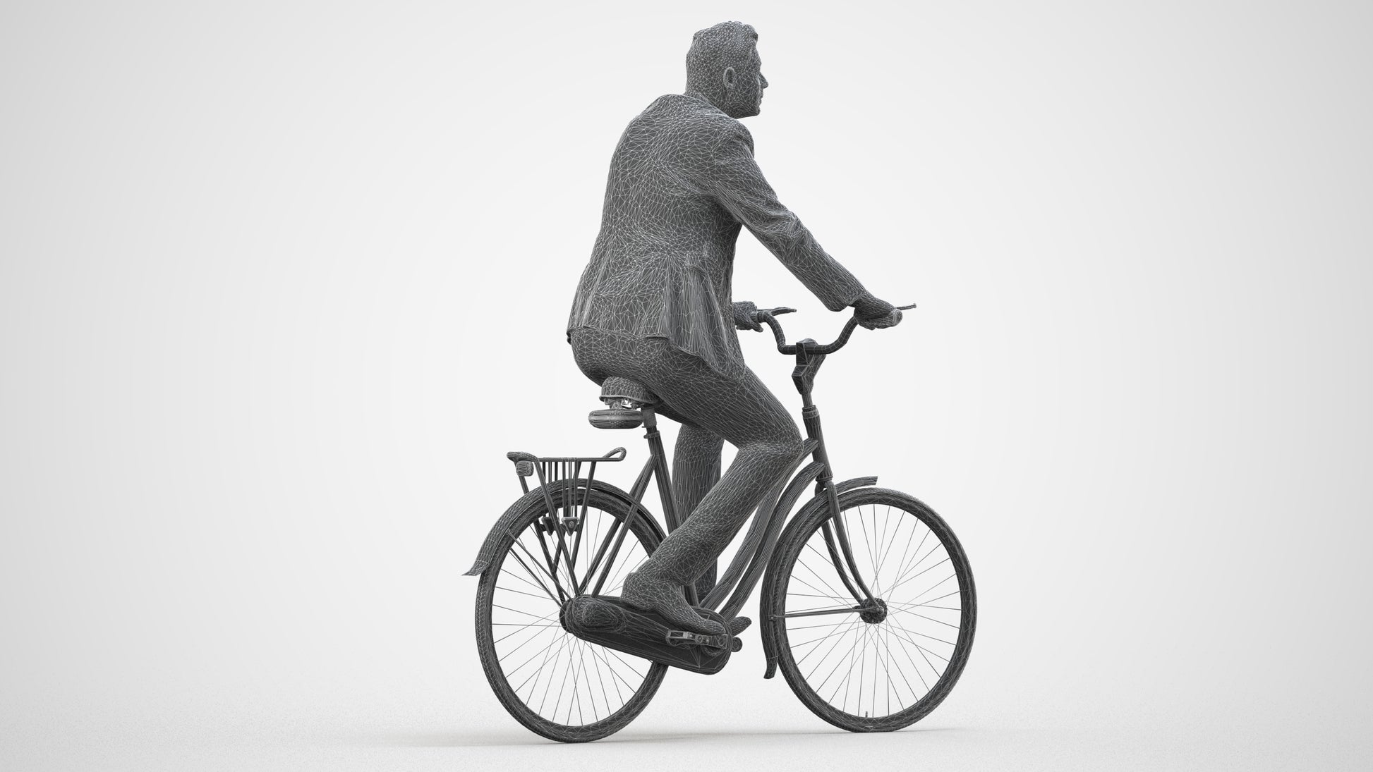 photogrammetry 3D man business cycling, realistic human model archviz FBX, wireframe side view