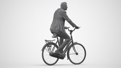 photogrammetry 3D man business cycling, realistic human model archviz FBX, wireframe side view