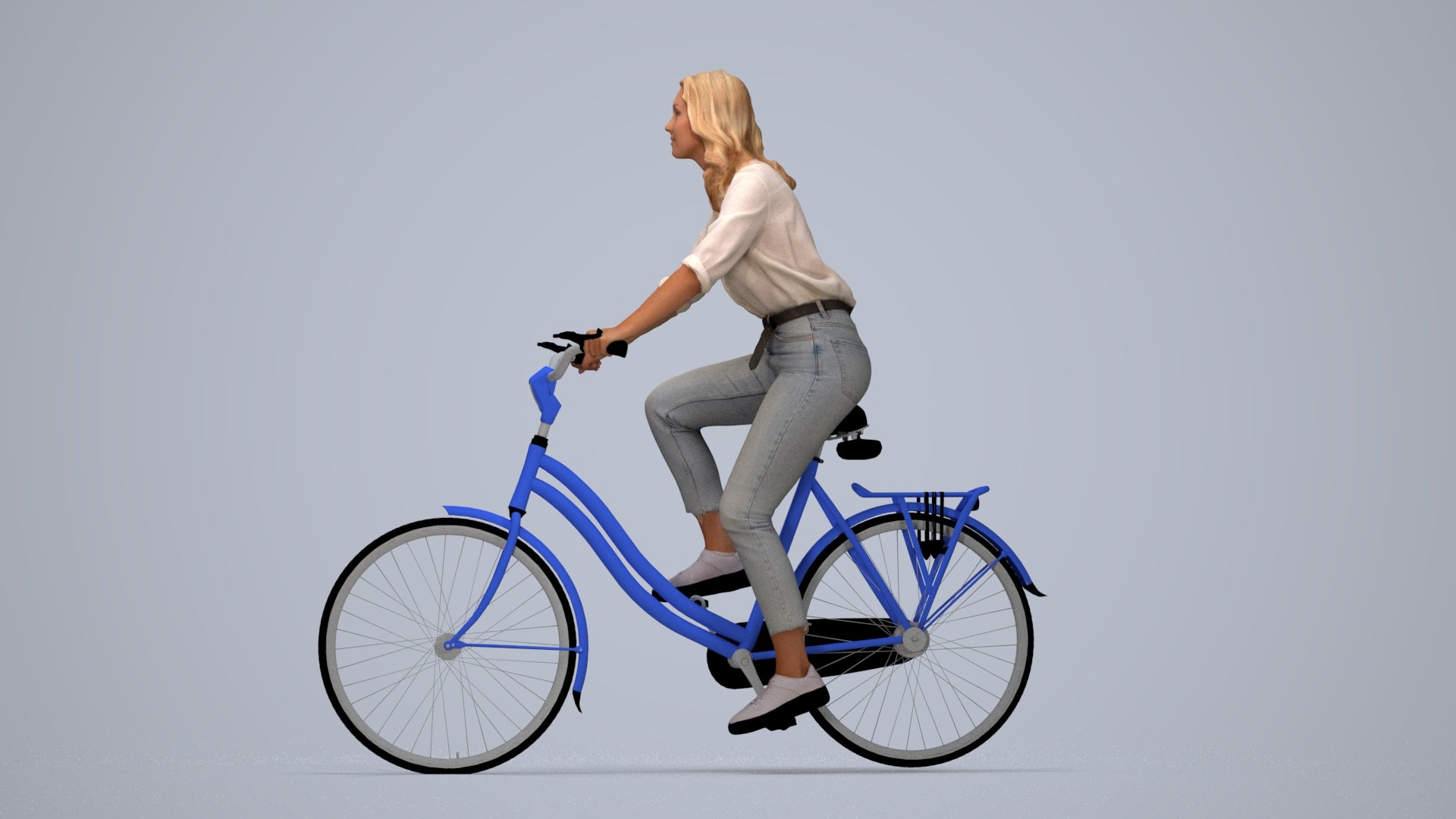 realistic 3D people woman casual cycling, render-ready for V-Ray and Corona, FBX OBJ, top-down view render