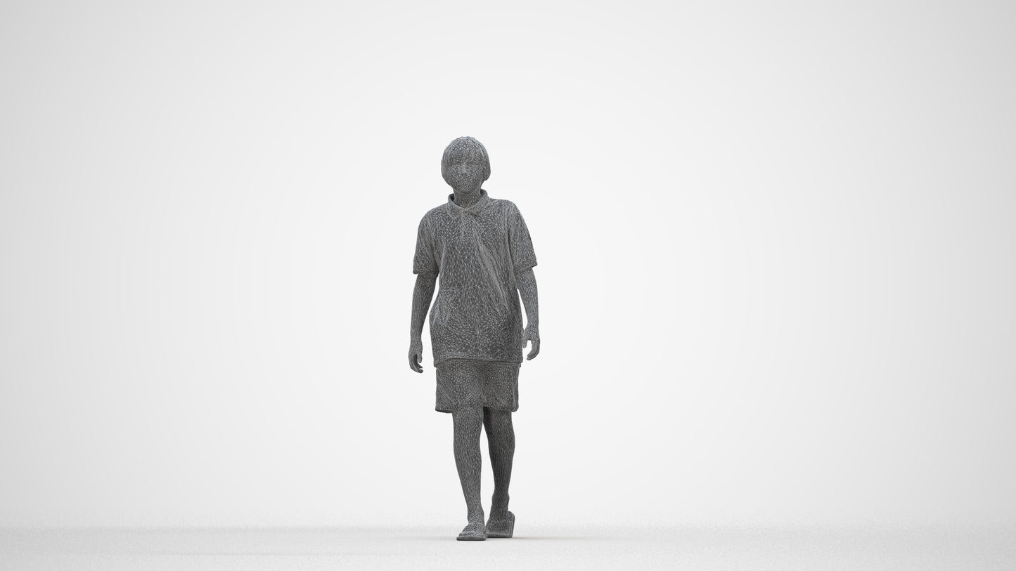 3D scanned boy kids, photorealistic archviz people for Enscape and SketchUp, wireframe back view