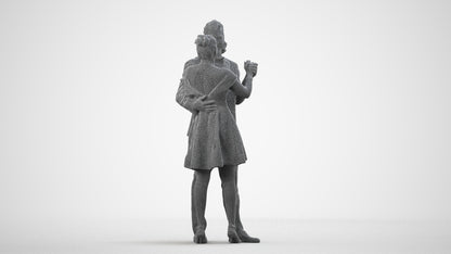 3D scanned woman dancing formal, photorealistic archviz people for Enscape and SketchUp, wireframe side view