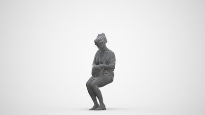 3D scanned woman sitting casual, photorealistic archviz people for Enscape and SketchUp, three-quarter front view render