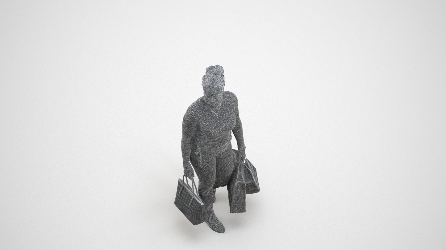 3D people model woman casual shopping, scanned human for 3ds Max rendering, wireframe three-quarter view