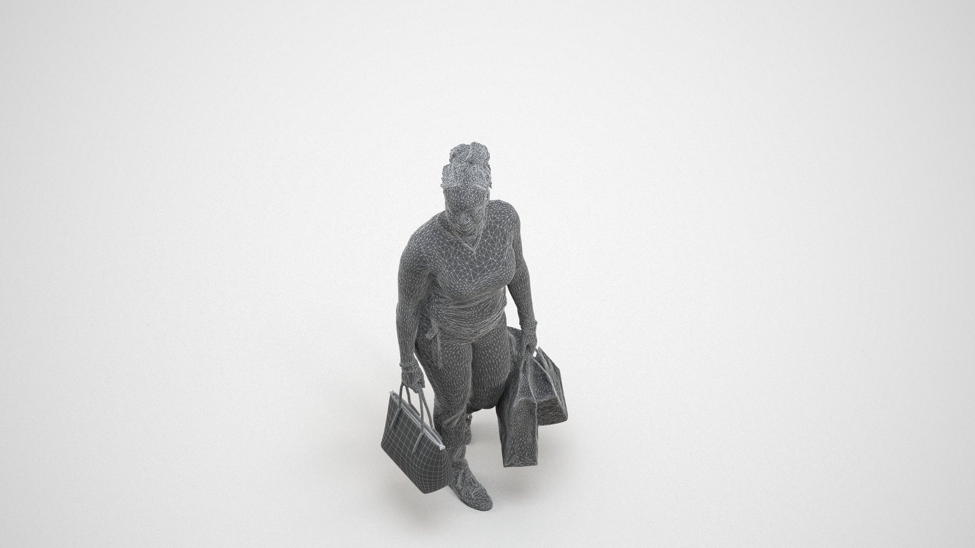3D people model woman casual shopping, scanned human for 3ds Max rendering, wireframe three-quarter view