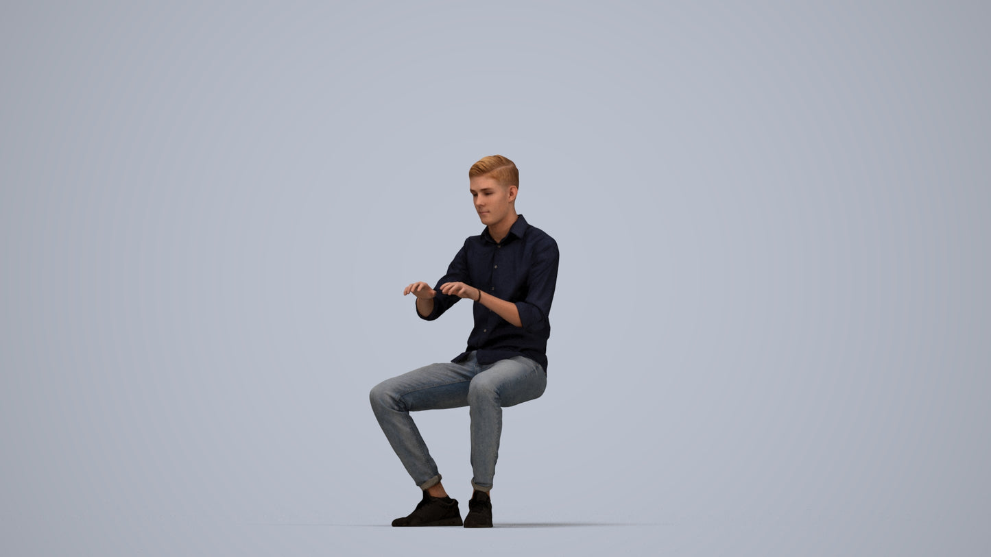 realistic 3D man casual business, scanned archviz people for Blender and 3ds Max, top-down view render