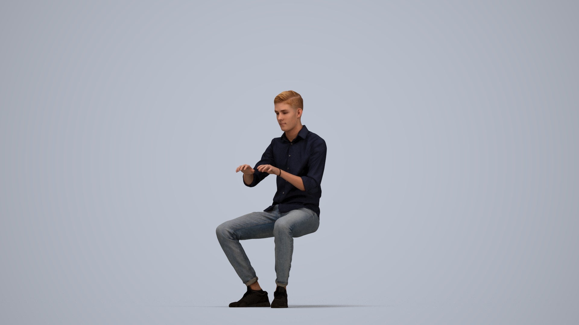 realistic 3D man casual business, scanned archviz people for Blender and 3ds Max, top-down view render