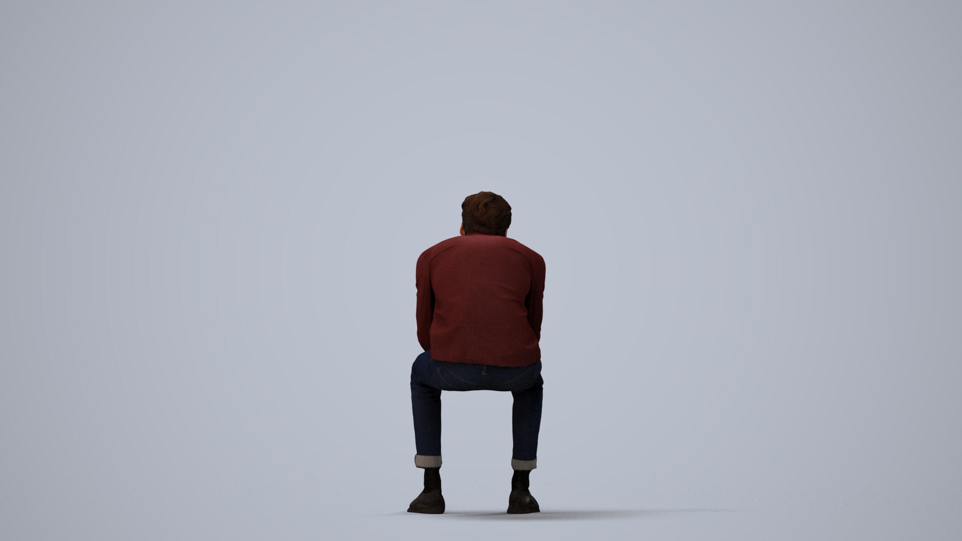 3D people model man casual sitting, scanned human for 3ds Max rendering, three-quarter view render