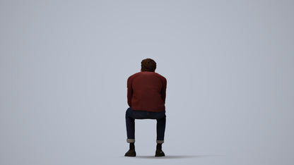 3D people model man casual sitting, scanned human for 3ds Max rendering, three-quarter view render
