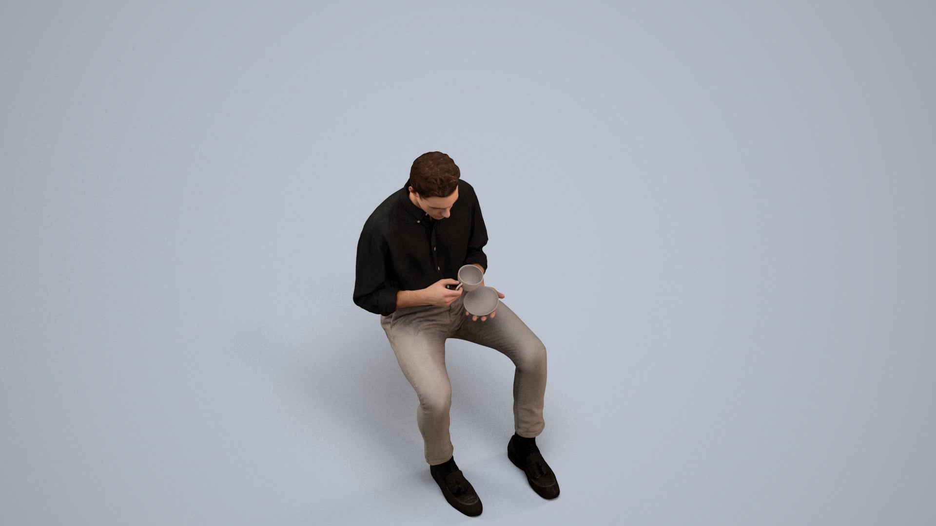 realistic 3D people man casual sitting, render-ready for V-Ray and Corona, FBX OBJ, back view render