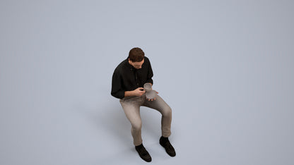 realistic 3D people man casual sitting, render-ready for V-Ray and Corona, FBX OBJ, back view render
