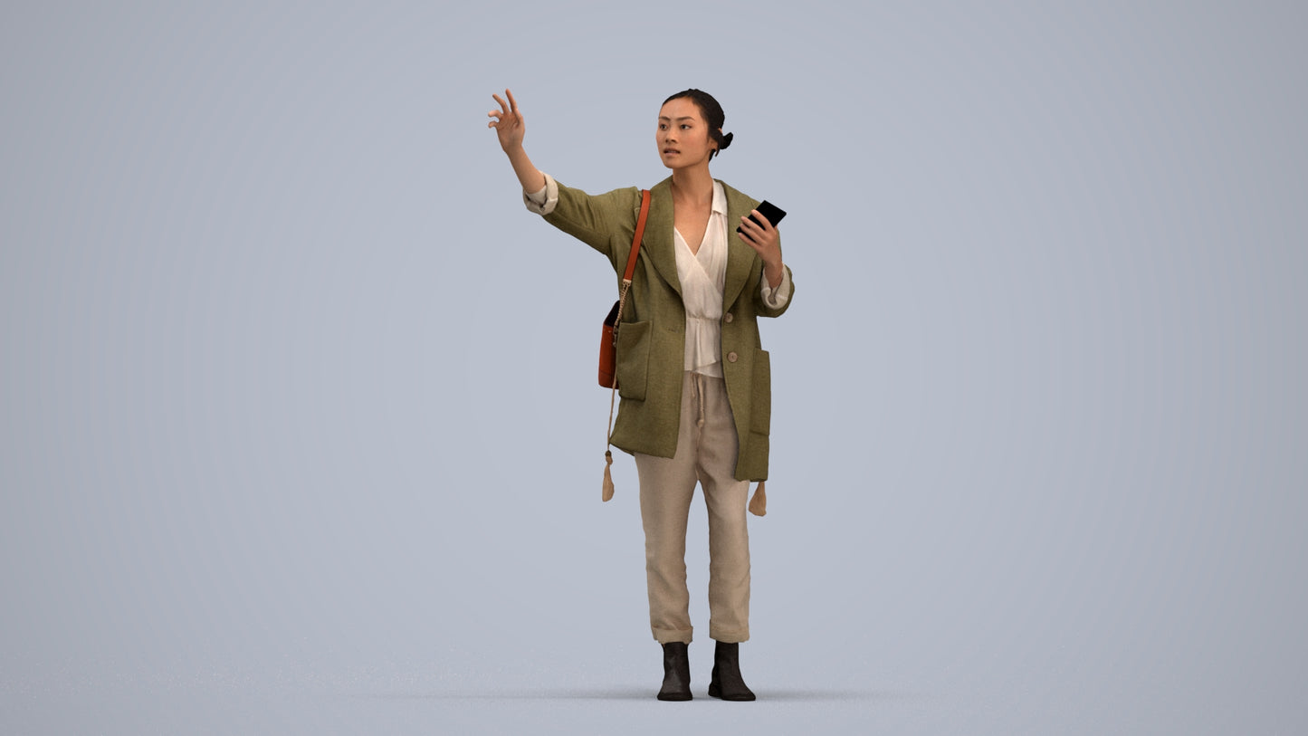 3D people model woman casual standing, scanned human for 3ds Max rendering, standing pose render