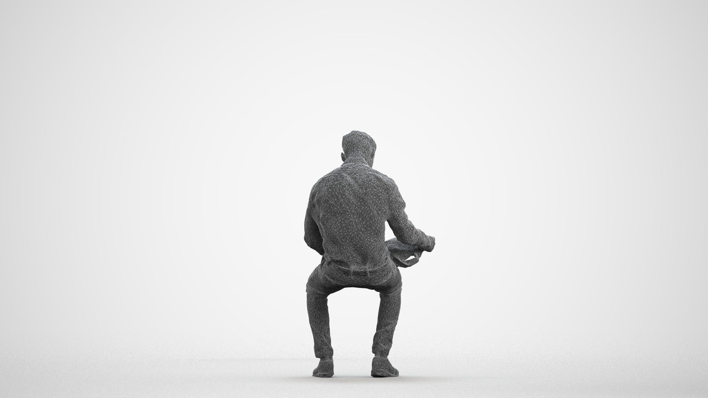 photogrammetry 3D man business sitting, realistic human model archviz FBX, wireframe front view