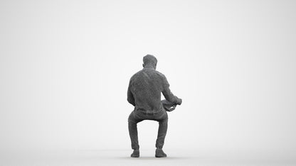 photogrammetry 3D man business sitting, realistic human model archviz FBX, wireframe front view