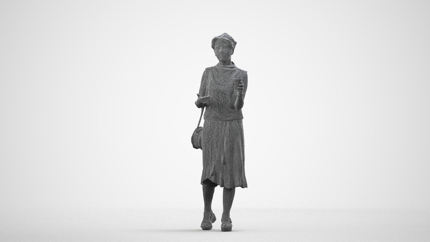 photogrammetry 3D woman casual standing, realistic human model archviz FBX, wireframe side view