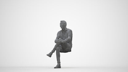realistic 3D human man casual sitting, archviz people FBX OBJ for Blender, wireframe back view